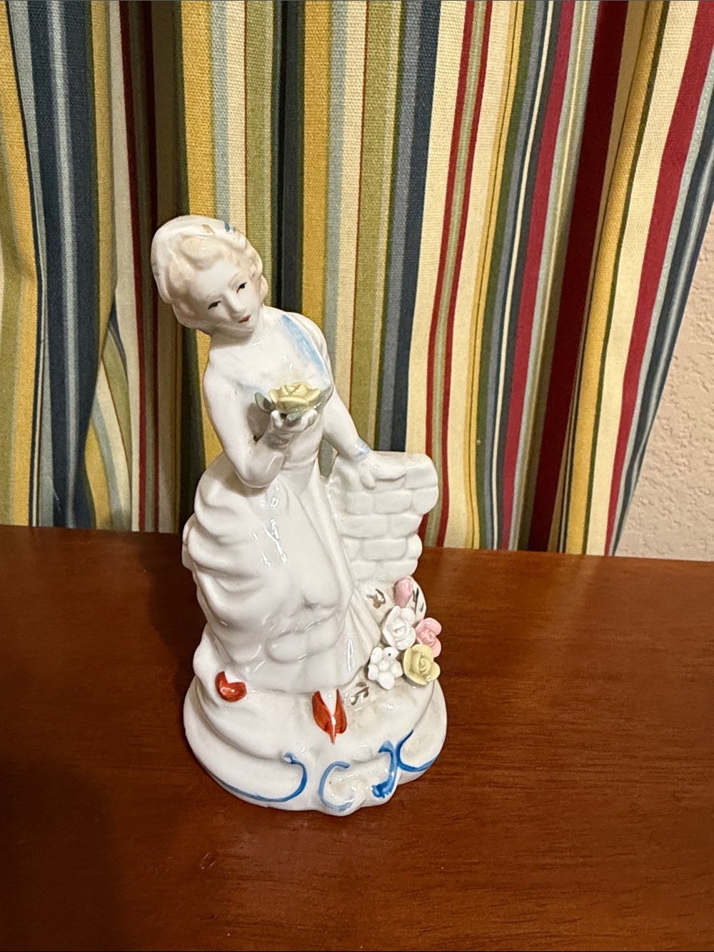 Vintage Porcelain Lady Figurine with Hand-Painted Flowers - 5” tall